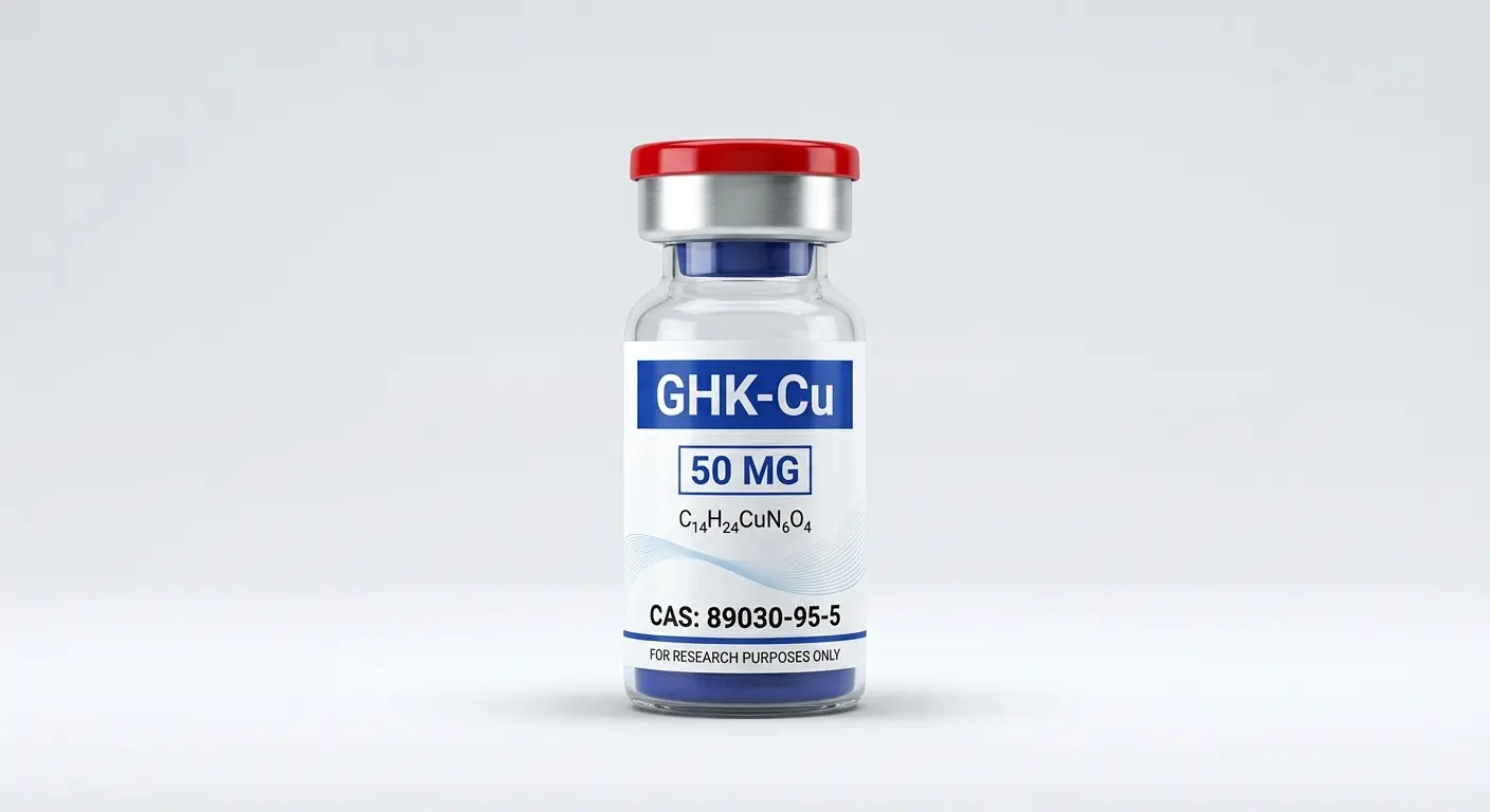 GHK-Cu 50mg research peptide vial — lyophilized, Janoshik-verified