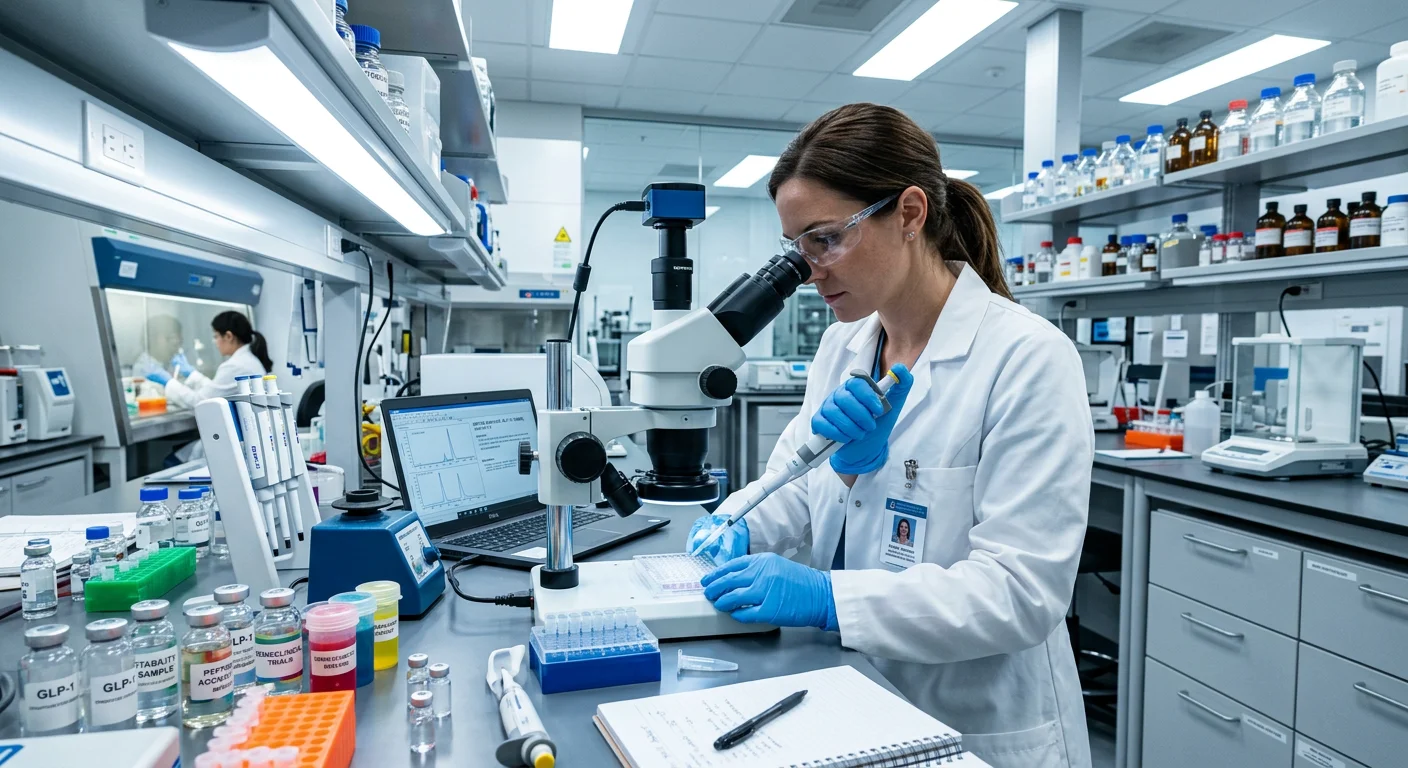 laboratory researcher reviewing peptide documentation