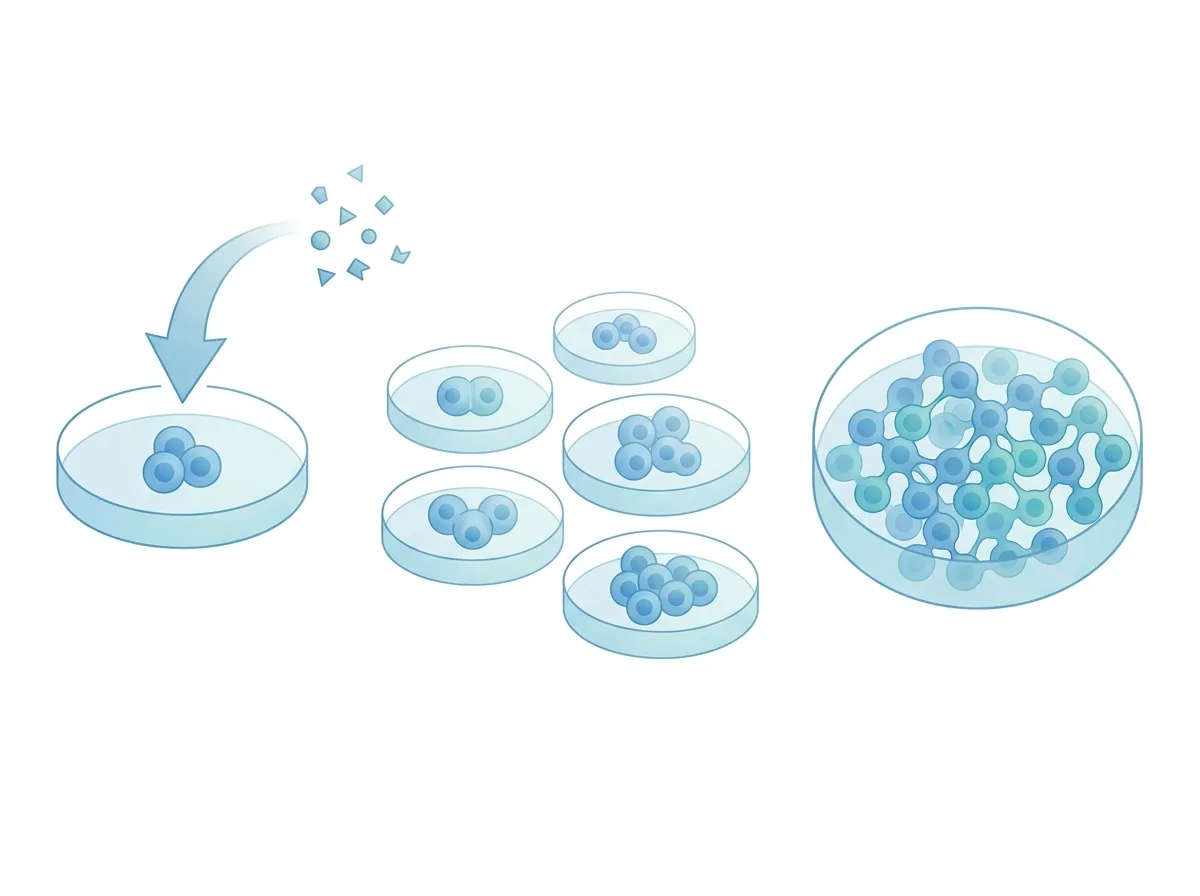 Illustration of cell-culture proliferation under growth-factor signaling, studied in IGF-1 LR3 research