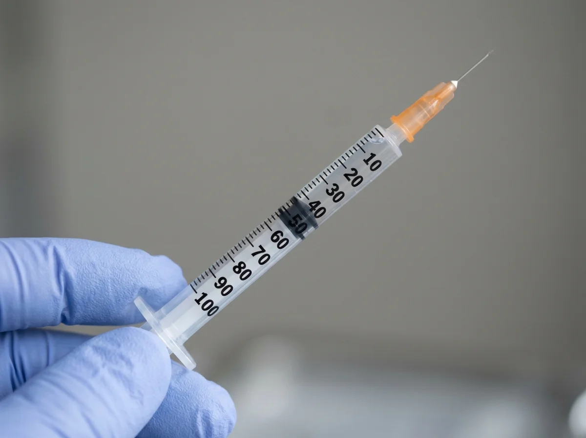 Close-up of insulin syringe unit markings used with the peptide reconstitution calculator